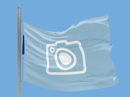 Flag with a camera symbol on a blue background