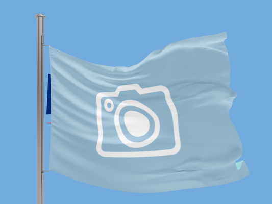 Flag with a camera symbol on a blue background