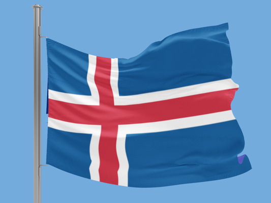 Flag of Iceland waving against a clear blue sky
