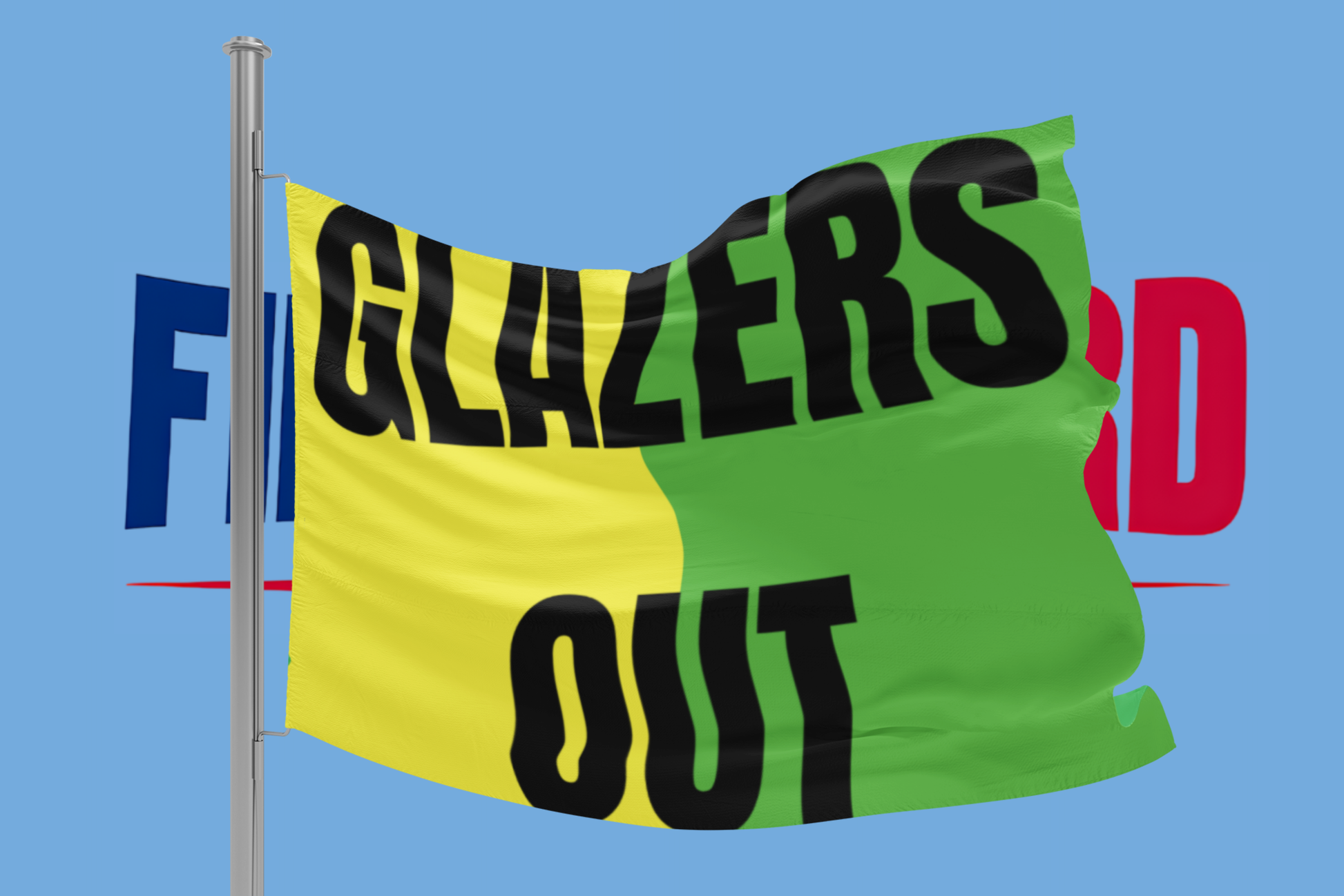 Manchester yellow and green Glazers out flag