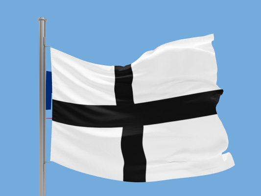 Flag with black and white cross design on a blue background