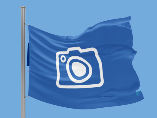Blue flag with a white camera icon on a blue background