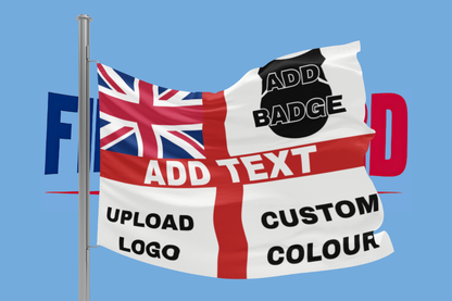 Flag with text and badge options on a blue background